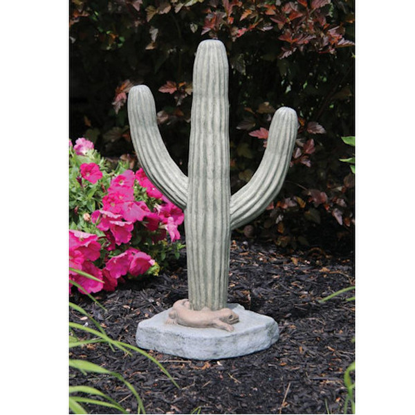 Cactus Cement Garden Sculpture with a lizard perched gracefully at the base